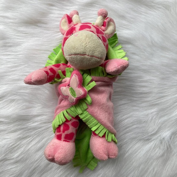 Fiesta Baby Giraffe Stuffed Animal 8" Pink Green Baby Blanket Lovey Kids Cuddle - Picture 2 of 6